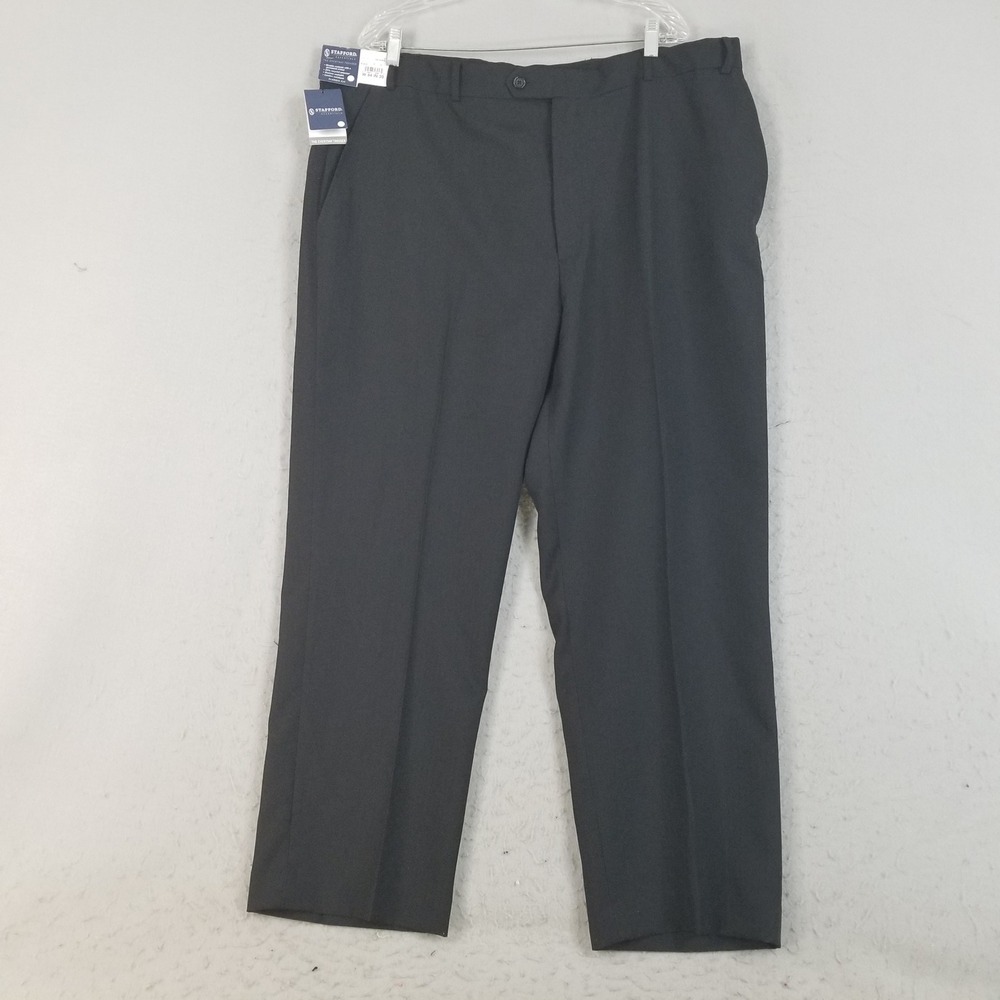 Stafford Trousers Mens 44x30 Black Everyday‎ Trouser Classic Fit Flat Front NWT